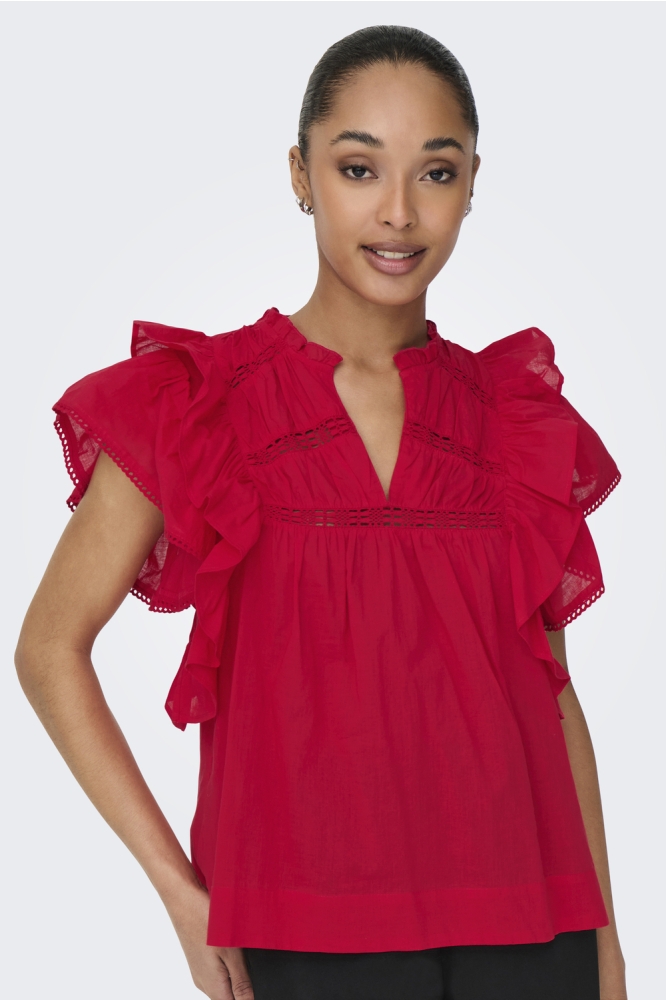 ONLSUNNY LIFE CAPSL FRILL TOP WVN N 15347882 HIGH RISK RED